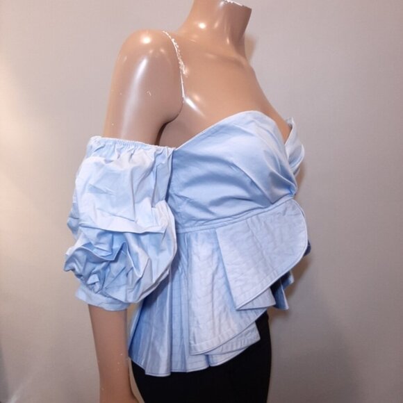 Style Mafia Cliona Top Strapless Off Shoulder Bardot Puff Sleeve Peplum Shirt - Picture 12 of 16